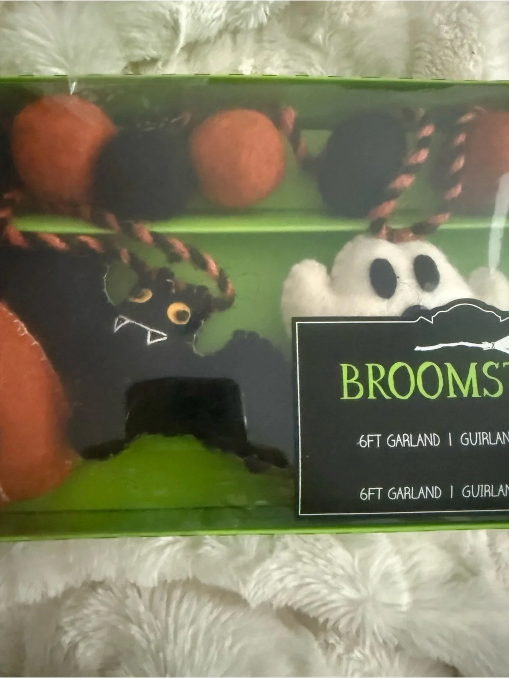 Broomstick Blvd- Halloween Felt Garland -ghosts, pumpkins,bats, pom-poms 6ft NIB